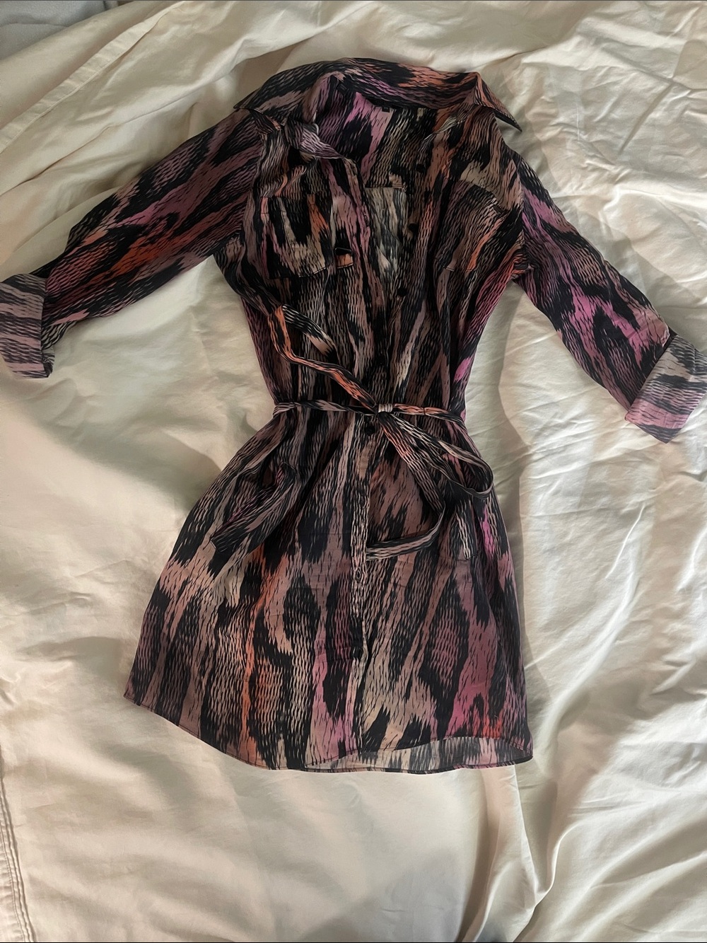 Guess Mini Shirt Dress in Black, Pink and Brown Animal Print